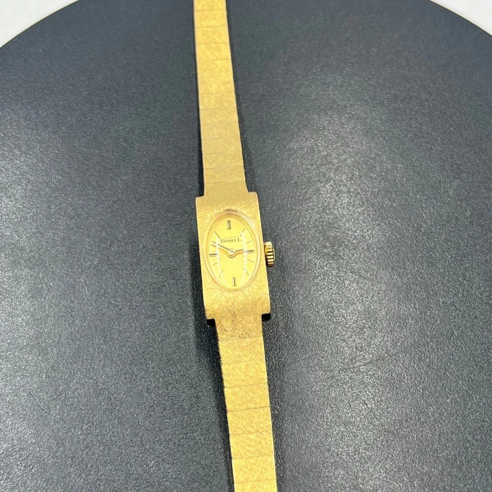 Ernest Borel Vintage Gold Textured Manual Wind Swiss Cocktail‎ Watch 10 Microns